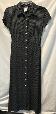 VTG Esprit De Corp Maxi Shirt Dress Sz XS Black White Polka Dot Print Modest
